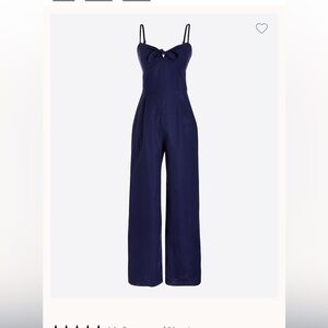 J. Crew Factory Linen Cotton Navy Knot-Front Wide-Leg Jumpsuit